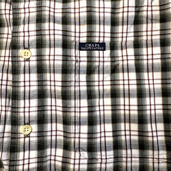 VTG Chaps Ralph Lauren Plaid Button Down Shirt Men's Large Tan Green Cream Brown - Picture 4 of 11